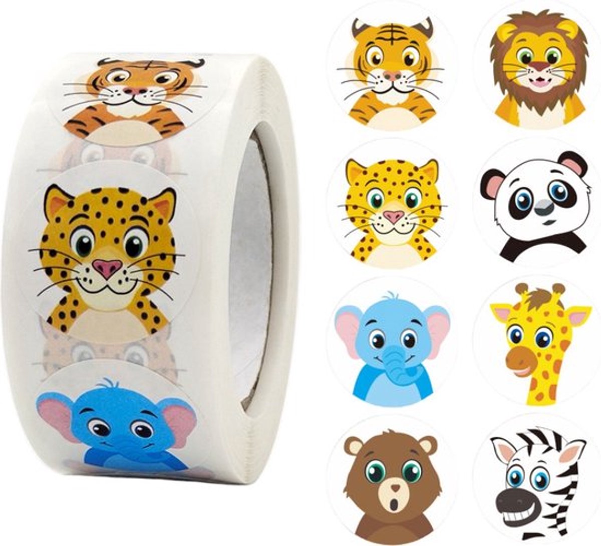 500 Stickers Op Rol - Jungle Dieren - Beloningsstickers - Stickers Voor Kinderen En Peuters - Zindelijkheidstraining - Sluitsticker - Sluitzegel - Oefenstickers - Beloning - School - Inpakken - Beloningssysteem - Jongens en Meisjes